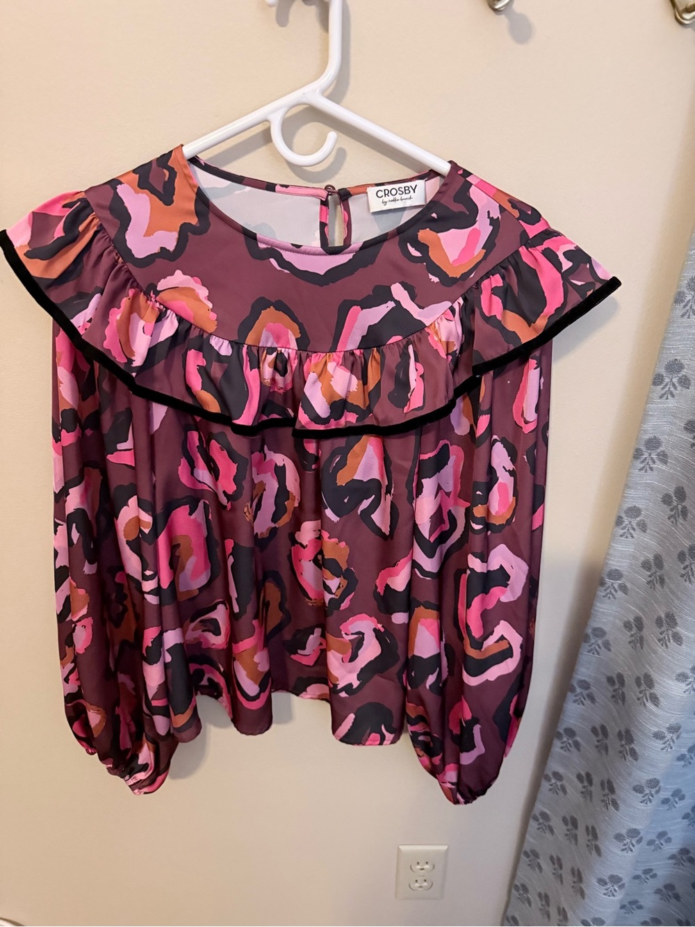 CROSBY by Mollie Burch Pink & Plum Ruffle Yoke Blouse
